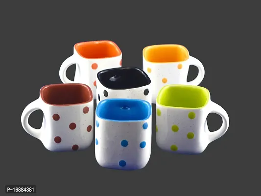 Prop It Up Premium Quality Ceramic Material Colorful Tea/Coffee Mug Set, 180ml, Set of 6, Mat Multicolour Tea/Coffee Cups, (Dots/Multicolor) No Harmful Effects-thumb4