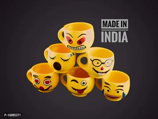 Prop It Up Ab Kijiye Chai Ka Nasha Smileys Cup Ke Sath, Porcelain materialTea/Coffee Mug - 6 Pieces, Yellow Color, 180 ml (2)-thumb2