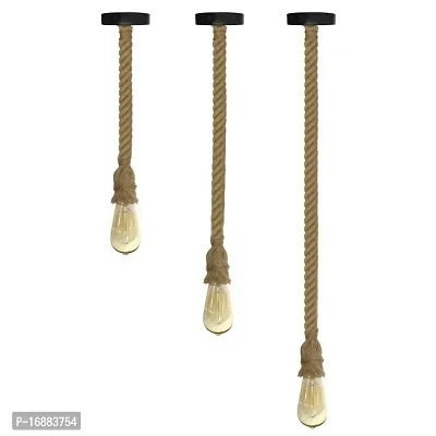 Vintage Industrial Pendant Hemp Lamp Rope Rustic Hanging Lights for Bedroom Restaurant Cafe Bar Country Style Single/Double/Triple Heads 1M-5M Easy to Install. With Free Edison lamp. MADE IN INDIA-thumb4