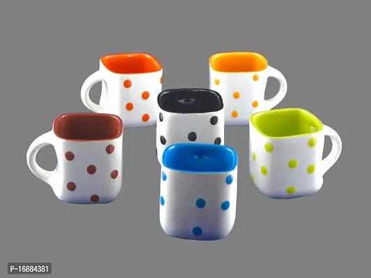 Prop It Up Premium Quality Ceramic Material Colorful Tea/Coffee Mug Set, 180ml, Set of 6, Mat Multicolour Tea/Coffee Cups, (Dots/Multicolor) No Harmful Effects-thumb0