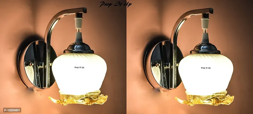 Prop It Up Smart Look Attractive Classy Chrome Wall Lamp for Home Intirior with White and Golden Glass. (Pack of 2)