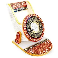 Prop It Up Treditional Handmade Marble Mobile Stand with Golden Watch - Fine Quality Hand Work-thumb1