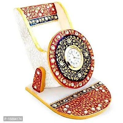 Prop It Up Treditional Handmade Marble Mobile Stand with Golden Watch - Fine Quality Hand Work-thumb2