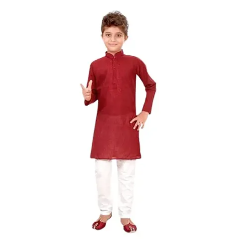 Fashtastic Boy's Hand loom Cotton Kurta Pajama Set | Kurta Pajama Set for Navratri