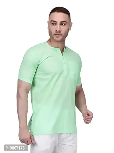 Fashtastic Men's Green Cotton Short Kurta (Sadra)- L