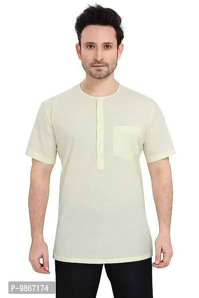 Fashtastic Men's Yellow Cotton Short Kurta (Sadra)- L