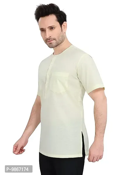 Fashtastic Men's Yellow Cotton Short Kurta (Sadra)- L-thumb3