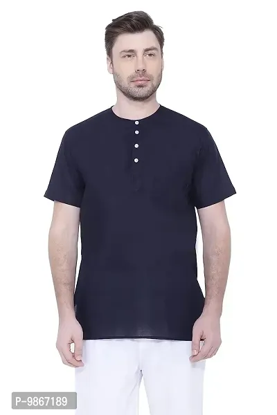 Fashtastic Men's Navy Blue Cotton Short Kurta (Sadra)- XL