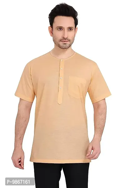 Fashtastic Men's Orange Cotton Short Kurta (Sadra)- 3XL