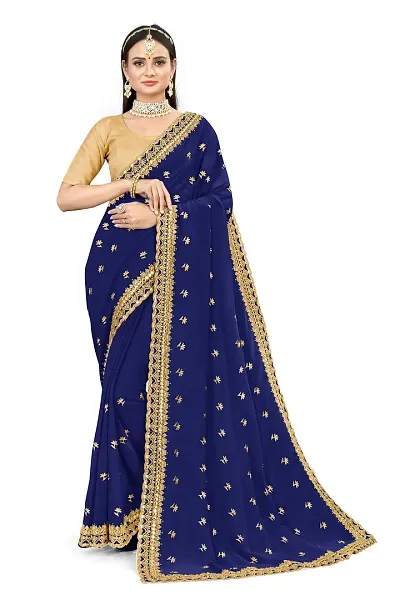 Stylish Georgette Embroidered Saree with Blouse piece