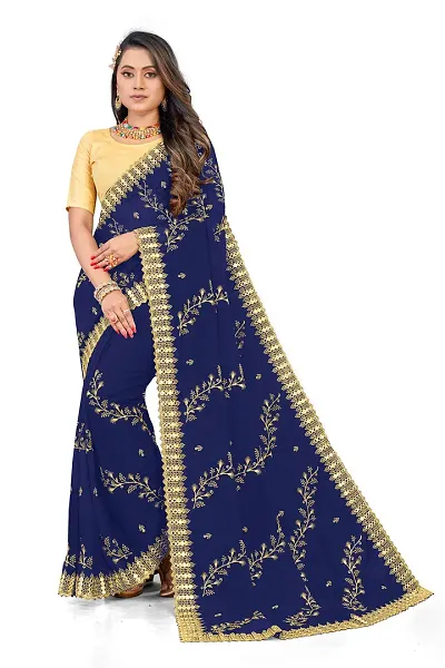 Stylish Georgette Embroidered Saree with Blouse piece