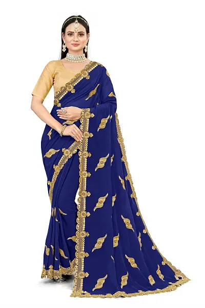 Stylish Georgette Embroidered Saree with Blouse piece