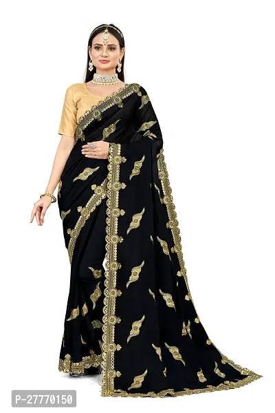 Stylish Georgette Black Embroidered Saree with Blouse piece