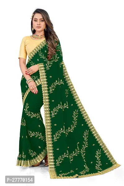 Stylish Georgette Green Embroidered Saree with Blouse piece-thumb0