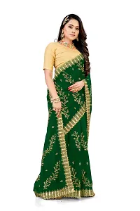 Stylish Georgette Green Embroidered Saree with Blouse piece-thumb1