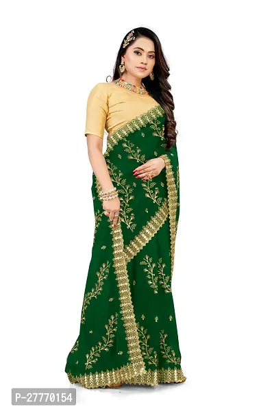 Stylish Georgette Green Embroidered Saree with Blouse piece-thumb2