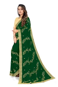 Stylish Georgette Green Embroidered Saree with Blouse piece-thumb2