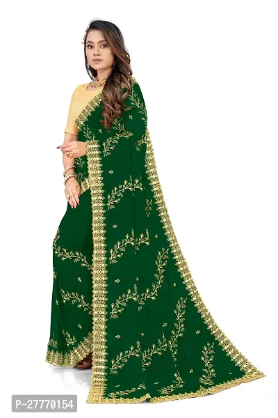 Stylish Georgette Green Embroidered Saree with Blouse piece-thumb3