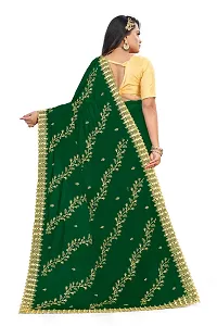 Stylish Georgette Green Embroidered Saree with Blouse piece-thumb4