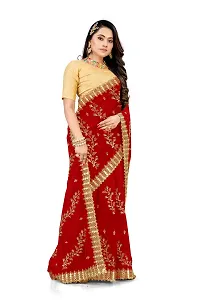 Stylish Georgette Red Embroidered Saree with Blouse piece-thumb1