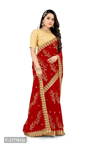 Stylish Georgette Red Embroidered Saree with Blouse piece-thumb2