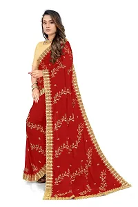 Stylish Georgette Red Embroidered Saree with Blouse piece-thumb4