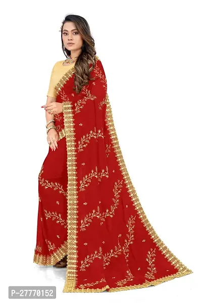 Stylish Georgette Red Embroidered Saree with Blouse piece-thumb5