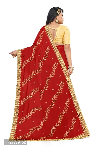 Stylish Georgette Red Embroidered Saree with Blouse piece-thumb4