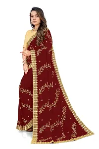 Stylish Georgette Maroon Embroidered Saree with Blouse piece-thumb1