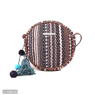 ASTRID Women's Round Sling Bag with Pompoms (Brown)-thumb0