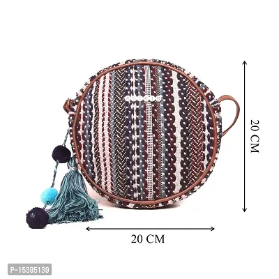 ASTRID Women's Round Sling Bag with Pompoms (Brown)-thumb4