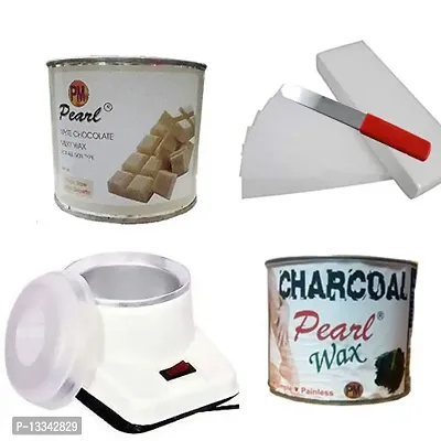 PMPEARL Waxing Kit Combo (Wax Heater + White Chocolate Wax (600 gm) + Charcoal Wax (600 gm) + Wax Strips (30) + Wax Spatula)