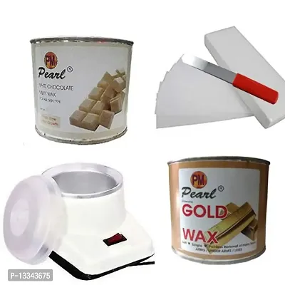 PMPEARL Waxing Kit Combo (Wax Heater + White Chocolate Wax (600 gm) + Gold Wax (600 gm) + Wax Strips (30) + Wax Spatula)