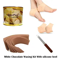 BREEPREE Full Body Hair Removal Waxing Kit Combo- White Chocolate Wax (600 g) Tin Can + Non-Woven Brown Waxing Strips (30) + Wax Applicator Knife and Anti Crack Foot Silicon Heel Socks-thumb1