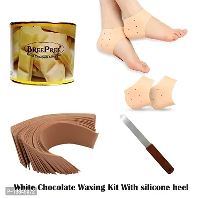 BREEPREE Full Body Hair Removal Waxing Kit Combo- White Chocolate Wax (600 g) Tin Can + Non-Woven Brown Waxing Strips (30) + Wax Applicator Knife and Anti Crack Foot Silicon Heel Socks-thumb2