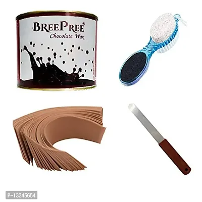 BREEPREE Full Body Hair Removal Waxing Kit Combo- Chocolate Wax (600 g) Tin Can + Non-Woven Brown Waxing Strips (30) + Wax Applicator Knife and 4 in 1 Foot File with Pedicure & Manicure Brush