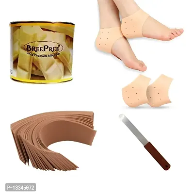 BREEPREE Full Body Hair Removal Waxing Kit Combo- White Chocolate Wax (600 g) Tin Can + Non-Woven Brown Waxing Strips (30) + Wax Applicator Knife and Anti Crack Foot Silicon Heel Socks