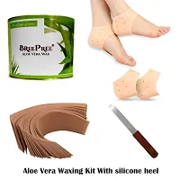 BREEPREE Full Body Hair Removal Waxing Kit Combo- Aloe Vera Wax (600 g) Tin Can + Non-Woven Brown Waxing Strips (30) + Wax Applicator Knife and Anti Crack Foot Silicon Heel Socks-thumb1