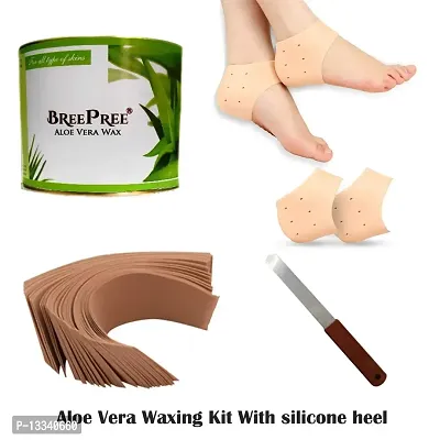 BREEPREE Full Body Hair Removal Waxing Kit Combo- Aloe Vera Wax (600 g) Tin Can + Non-Woven Brown Waxing Strips (30) + Wax Applicator Knife and Anti Crack Foot Silicon Heel Socks-thumb2