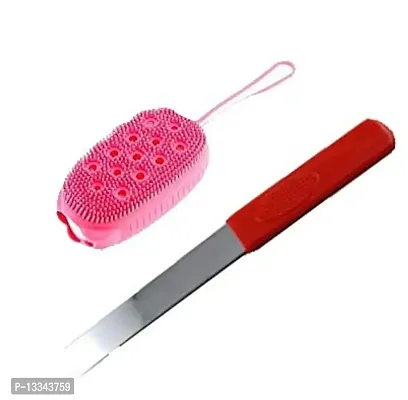 PMPEARL Metal Wax Spatula with Plastic Finish Handle With Bubble Bath Brush (Multicolour)