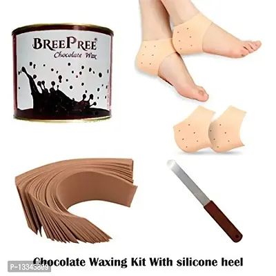 BREEPREE Full Body Hair Removal Waxing Kit Combo- Chocolate Wax (600 g) Tin Can + Non-Woven Brown Waxing Strips (30) + Wax Applicator Knife and Anti Crack Foot Silicon Heel Socks-thumb2