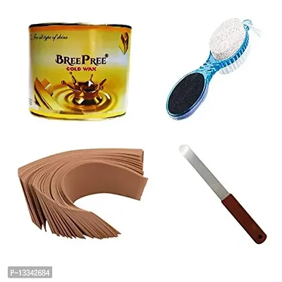 BREEPREE Full Body Hair Removal Waxing Kit Combo- Gold Wax (600 g) Tin Can + Non-Woven Brown Waxing Strips (30) + Wax Applicator Knife and 4 in 1 Foot File with Pedicure & Manicure Brush