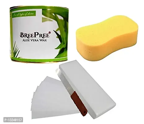 BREEPREE Aloe Vera Wax (600 g) with 30 Waxing Strips and Waxing Spatula  Sponge-thumb0