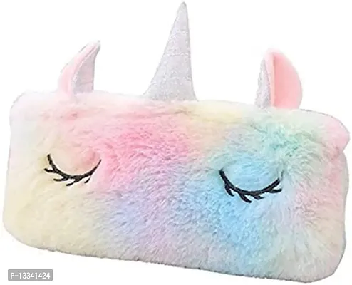 Cute and fancy unicorn fur pouch, unicorn glitter pen with 6in1 fur pen for birthday return gift-thumb2