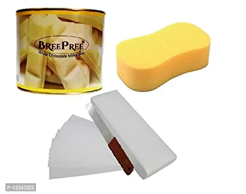 BREEPREE White Chocolate Wax (600gm) with 30 Waxing Strips + Spatula & Sponge