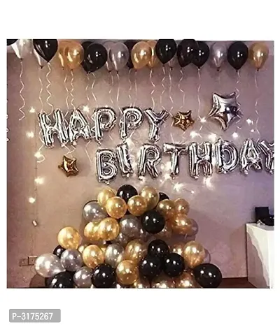 Happy Birthday Letter Foil Balloon Set of (Silver) + Pack of 50 Metallic Balloons (Black, Gold and Silver)-thumb0