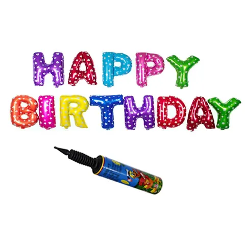 HAPPY BIRTHDAY Letters Foil Toy Balloon -Hanging Foil Birthday Balloon (with Air Pump)