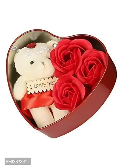 Fabric Heart-Shaped Box with Teddy and Roses