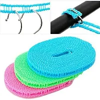2 Pcs Windproof Anti-Slip Clothes Washing Line Drying Nylon Rope with Hooks/ Nylon Clothesline Rope - 5 Meter (Multicolor)-thumb2