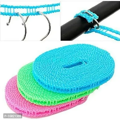 2 Pcs Windproof Anti-Slip Clothes Washing Line Drying Nylon Rope with Hooks/ Nylon Clothesline Rope - 5 Meter (Multicolor)-thumb3